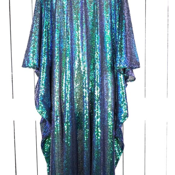 Iridescent green sequins kimono caftan cover up tunic dress - Picture 2 of 6